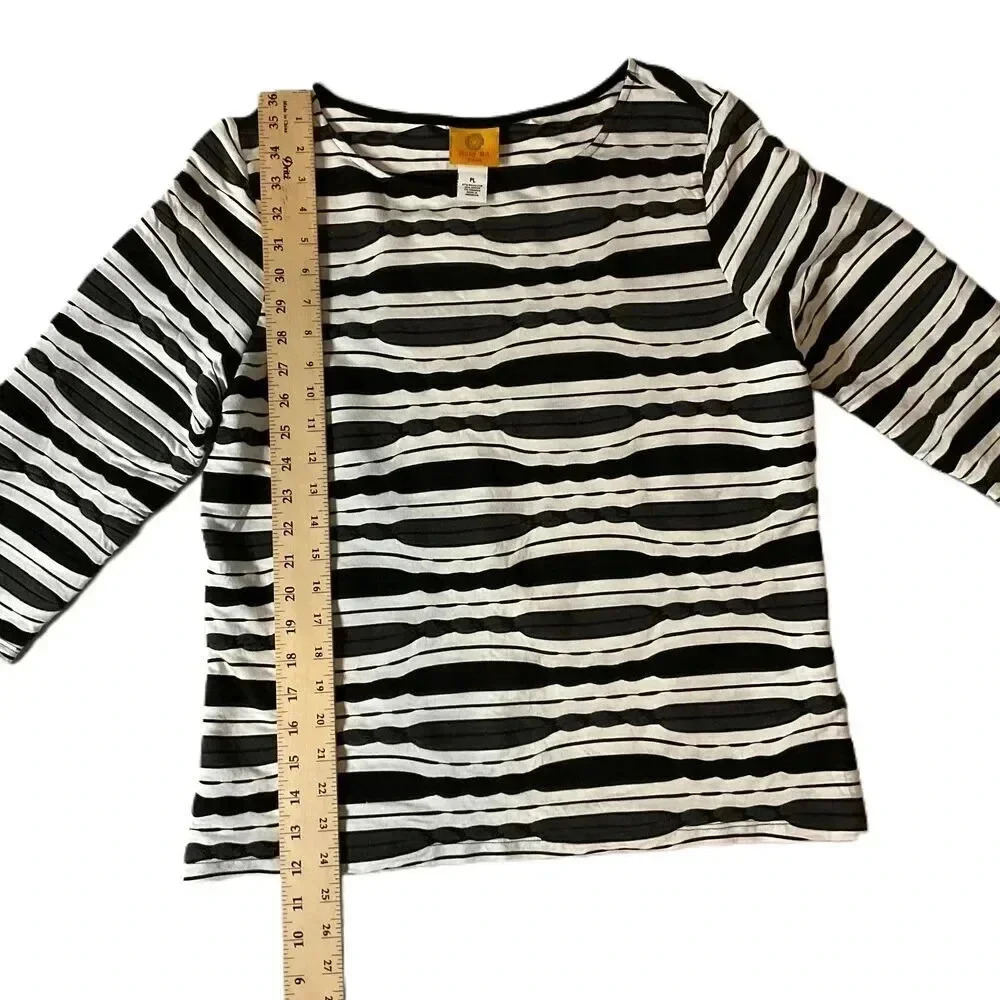 Ruby Rd Womens White Grey Black Striped Round Neck 34 Sleeve Blouse Petite Large - Picture 4 of 5